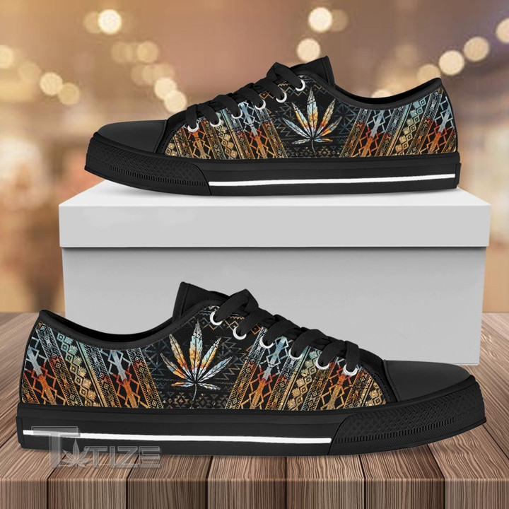 Weed leaf native earth pattern Low Top Canvas Shoes