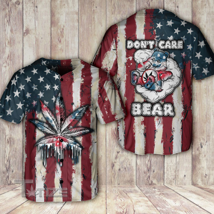 Weed American Flag Bear Baseball Shirt