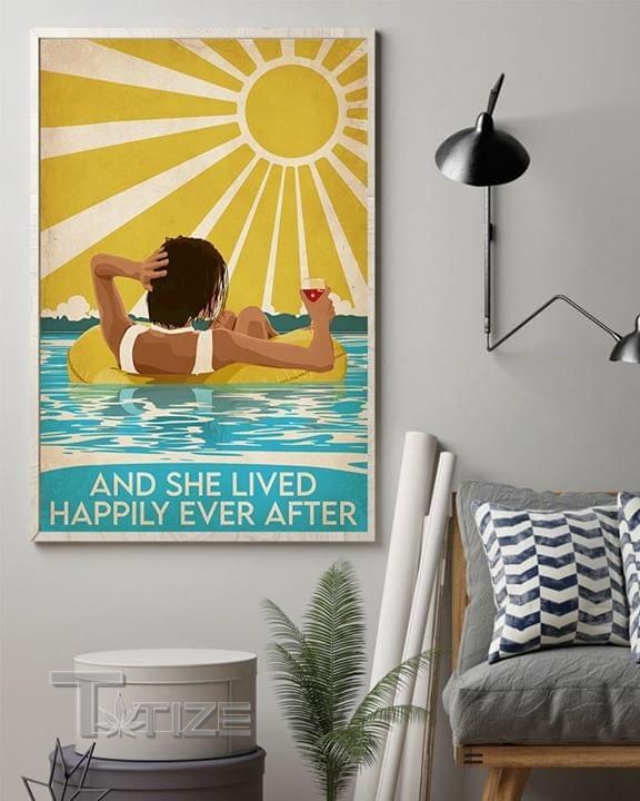 Beach Sun Summer Reading Book Wine And She Lived Happily Ever After Wall Art Print Poster