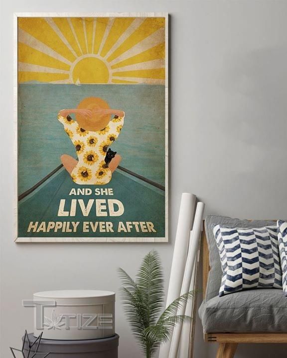 Summer Ocean Boat Sunflower And She Lived Happily Ever After Wall Art Print Poster