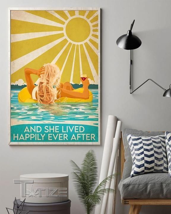 Summer Beach Sun Wine And She Lived Happily Ever After Wall Art Print Poster