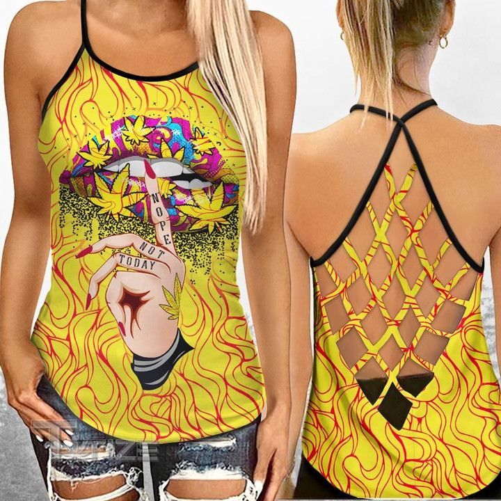 Weed Psychedelic Lip Criss-Cross Open Back Cami Tank Top