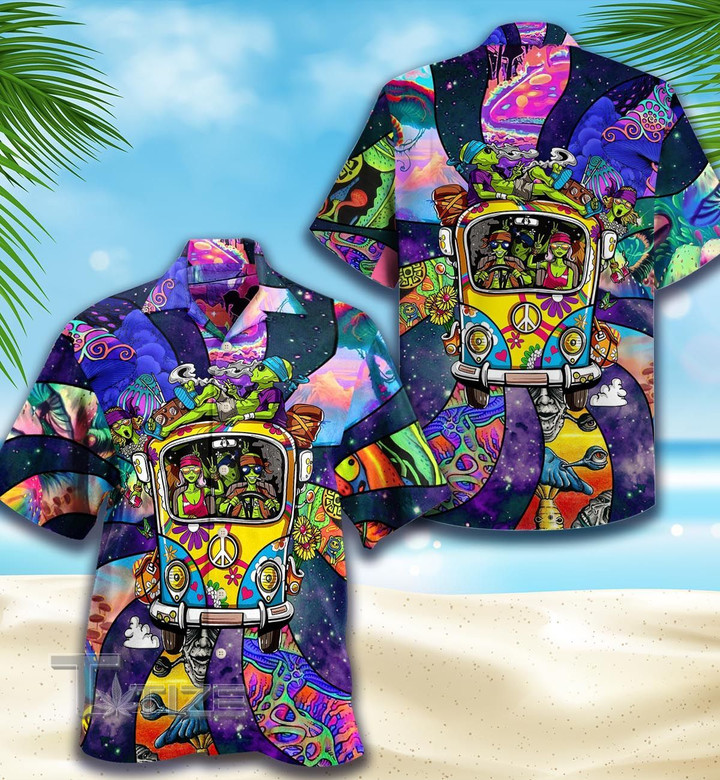 Psychedelic Hippie Alien All Over Printed Hawaiian Shirt Size S - 5XL