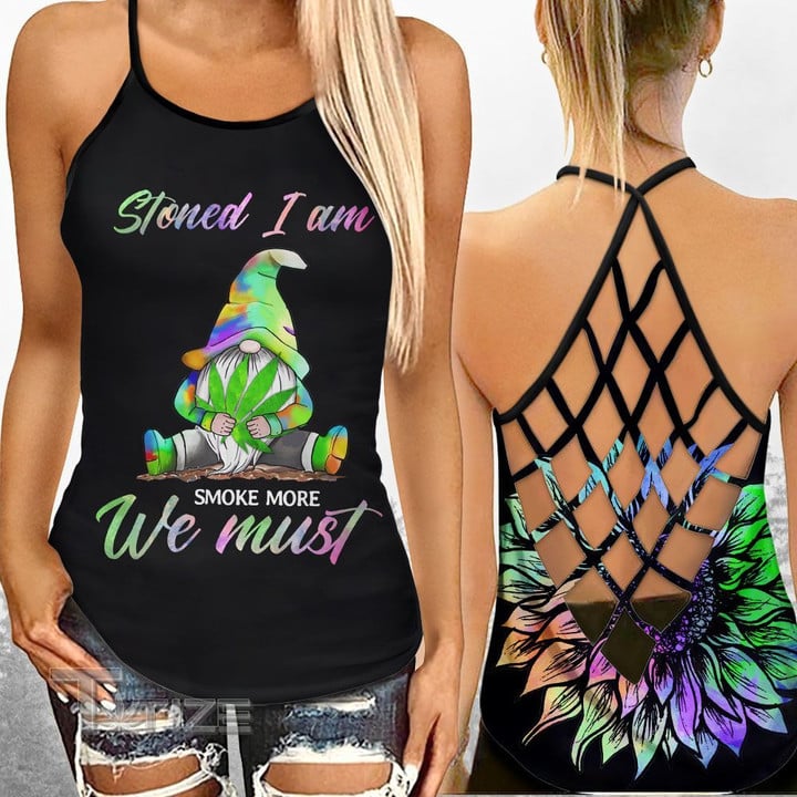Weed stoned i am smoke more we must Criss-Cross Open Back Cami Tank Top
