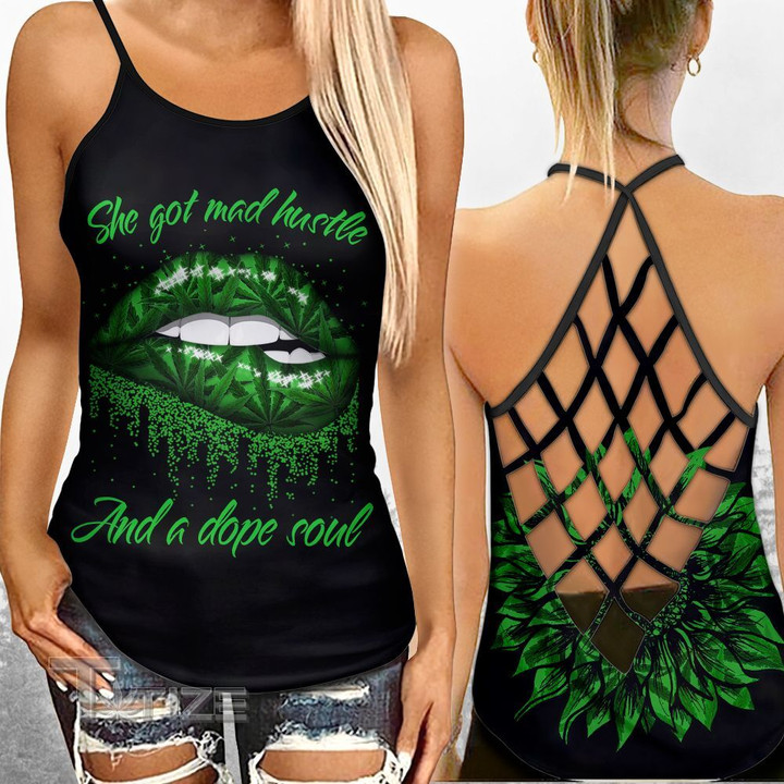 Weed She Got Mad Hustle and a Dope Soul Criss-Cross Open Back Cami Tank Top