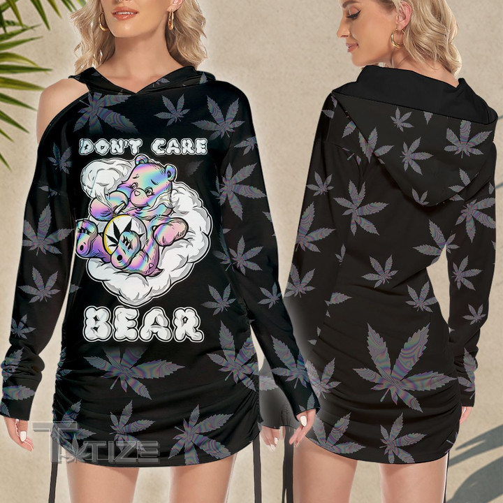 Weed Don't Care Bear Hoodie Off Shoulder Dress