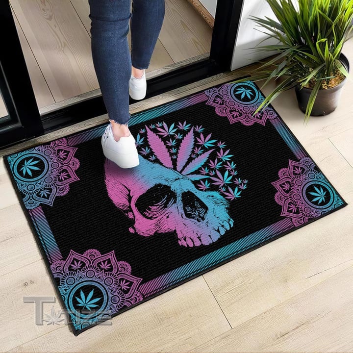 Weed leaf skull mandala Doormat