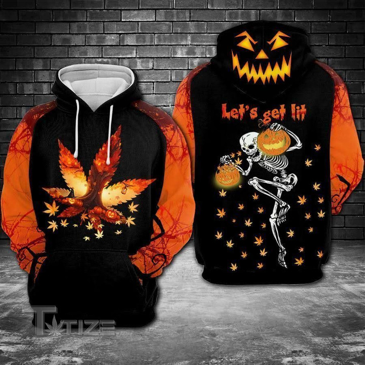 Halloween pumpkin horror weed  3D All Over Printed Shirt, Sweatshirt, Hoodie, Bomber Jacket Size S - 5XL
