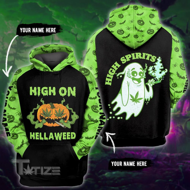Weed halloween high on hellaweed high spirits custom name 3D All Over Printed Shirt, Sweatshirt, Hoodie, Bomber Jacket Size S - 5XL