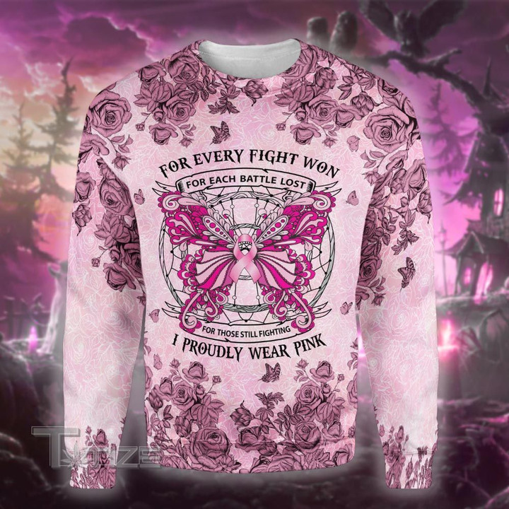 Breast cancer butterfly i proudly wear pink 3D All Over Printed Shirt, Sweatshirt, Hoodie, Bomber Jacket Size S - 5XL