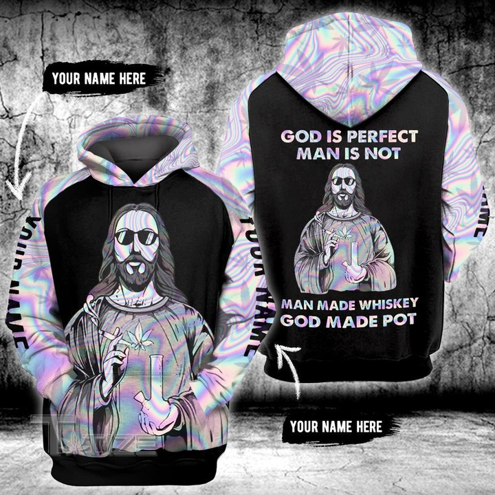 Weed god made pot hologram custom name 3D All Over Printed Shirt, Sweatshirt, Hoodie, Bomber Jacket Size S - 5XL