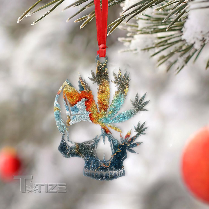 Weed skull christmas glitter Wooden/Acrylic Ornament