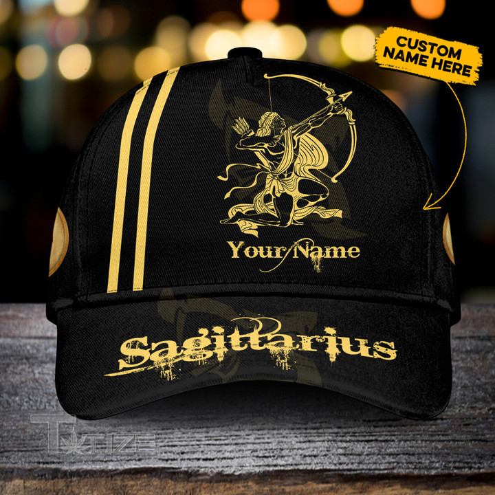 Sagittarius yellow custom name Classic Cap