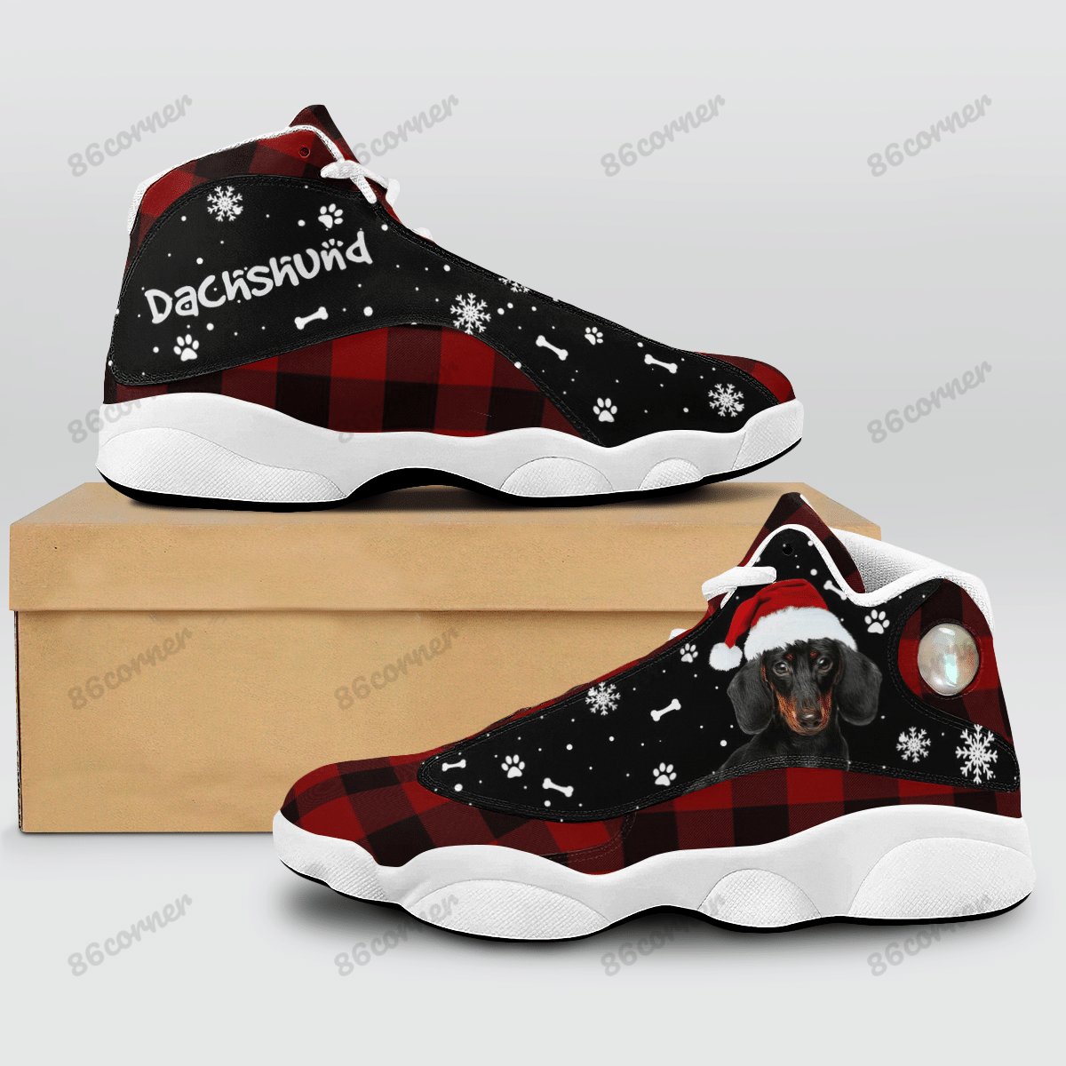 Dachshund Christmas Red Plaid 13 Sneakers XIII Shoes