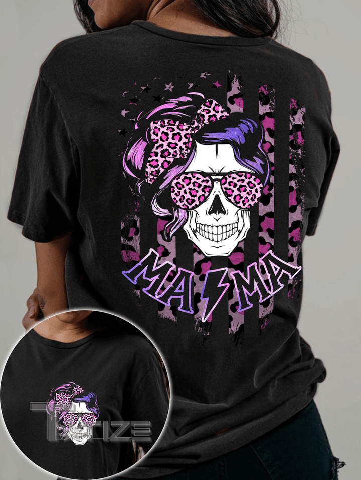 Leopard Sugar Skull Mom Mama Two Sided Graphic Unisex T Shirt, Sweatshirt, Hoodie Size S - 5XL