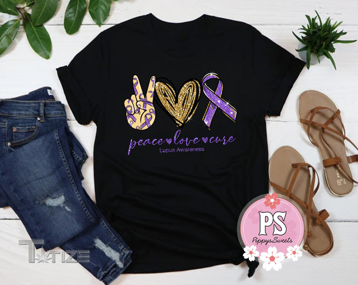 Peace Love Cure Shirt, Lupus Awareness Graphic Unisex T Shirt, Sweatshirt, Hoodie Size S - 5XL