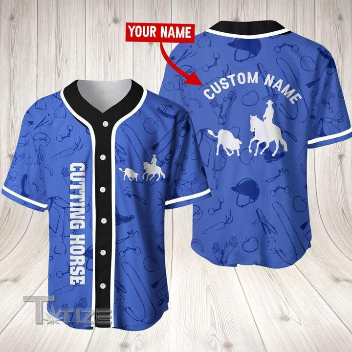 Cutting Horse Blue Custom Name Baseball Shirt