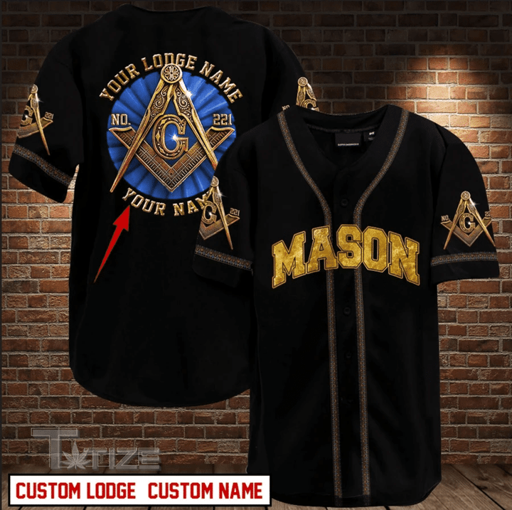 Mason Black Custom Lodge And Name Baseball Shirt