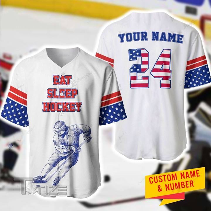 Hockey Eat Sleep Player Custom Name And Number Baseball Shirt