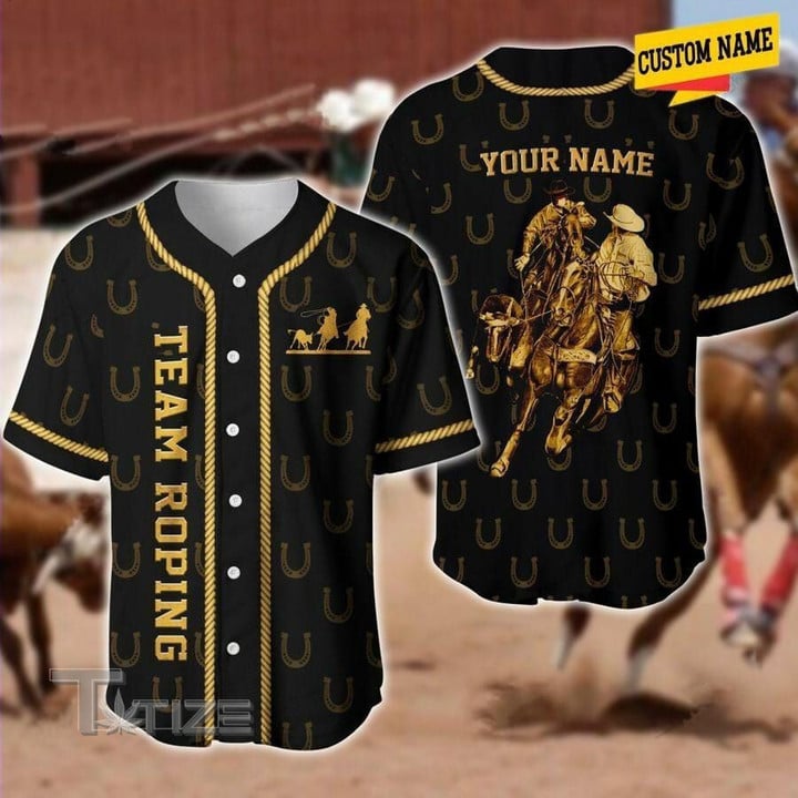 Team Roping Horseshoe Custom Name Baseball Shirt