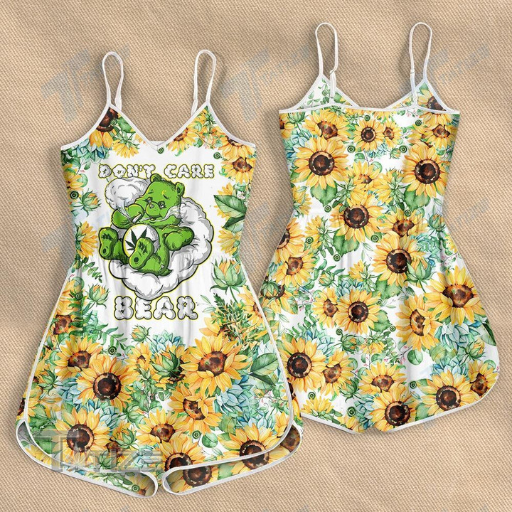 Weed Don't Care Bear Sunflower Rompers For Women