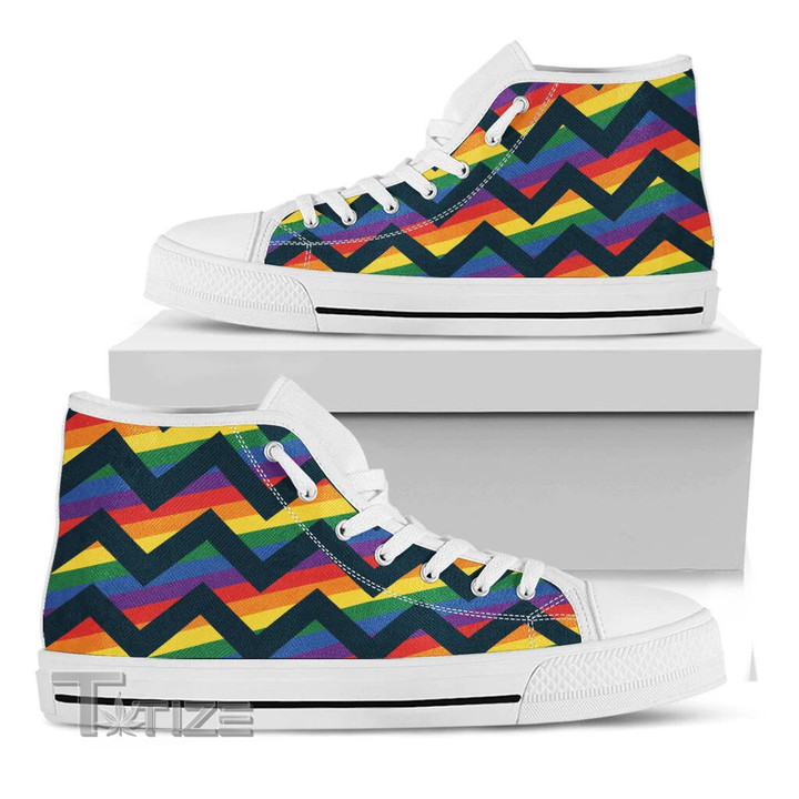 Lgbt Pride Rainbow Chevron Pattern Print Unisex High Top Canvas Shoes