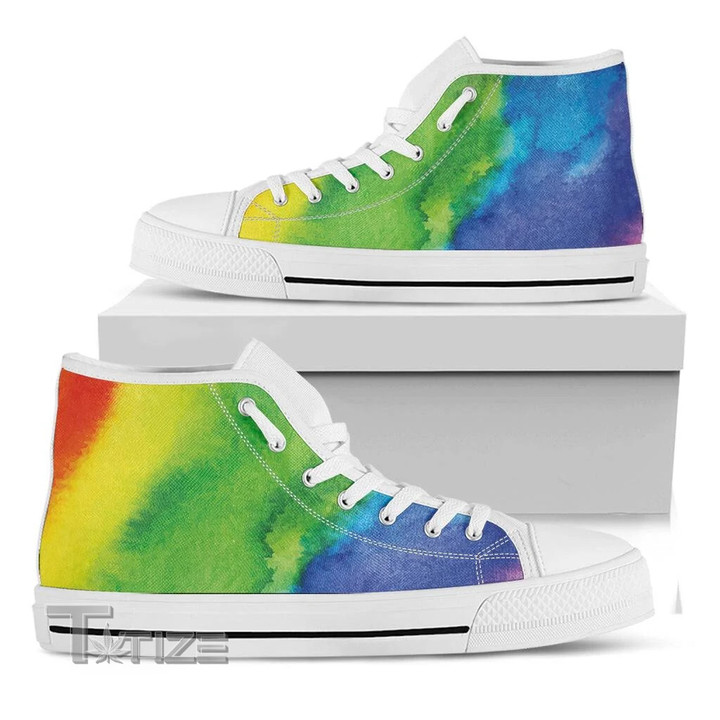 Watercolor Rainbow Lgbt Pride Print Unisex High Top Canvas Shoes