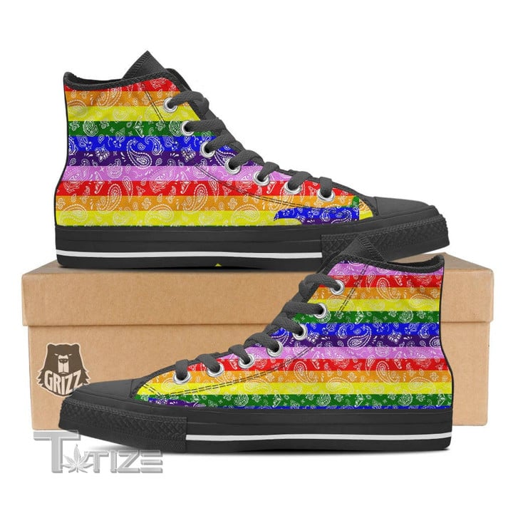 Rainbow Lgbt Paisley Bandana Print Unisex High Top Canvas Shoes