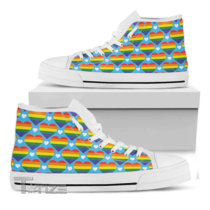 Lgbt Pride Rainbow Heart Pattern Unisex High Top Canvas Shoes