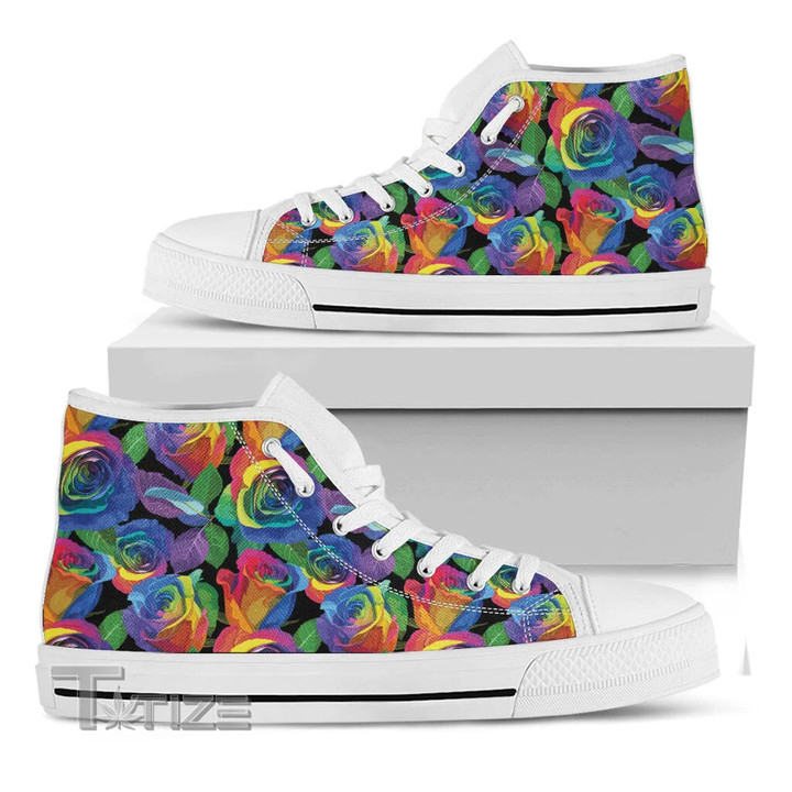 Lgbt Pride Rainbow Roses Pattern Unisex High Top Canvas Shoes