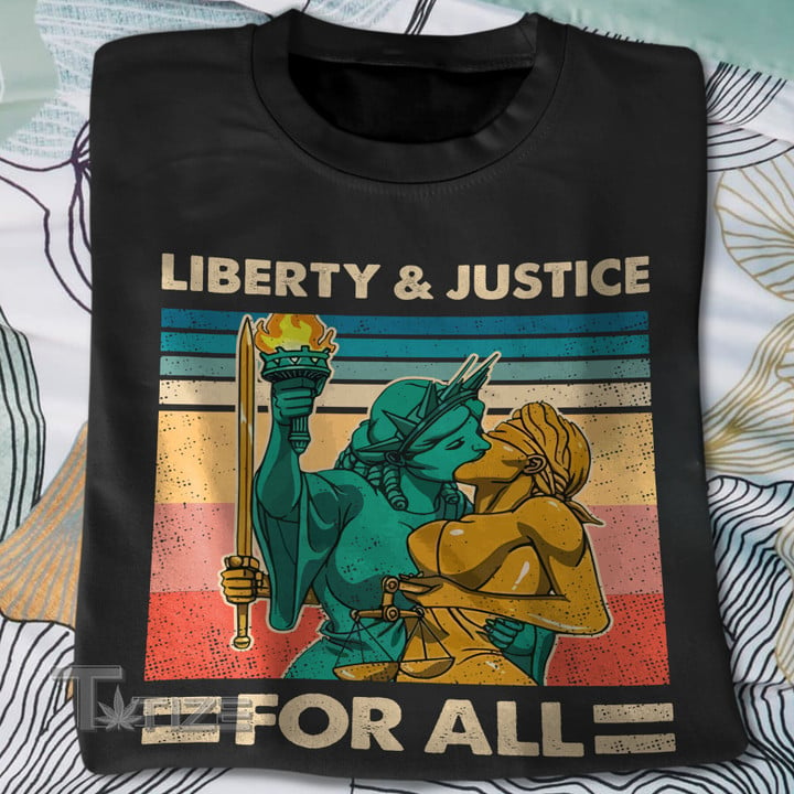 LGBT Liberty & Justice For All Graphic Unisex T Shirt, Sweatshirt, Hoodie Size S - 5XL