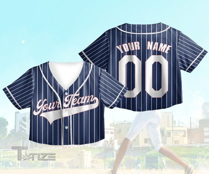 Custom Name, Number Crop Top Baseball Shirt
