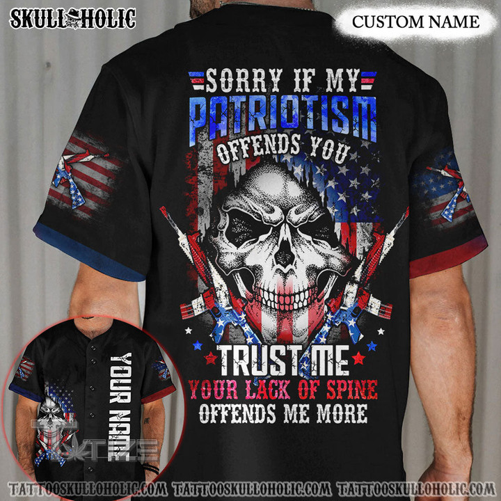 Personalized Sorry If My Patriotism Offends You Patriotic Skull Baseball Jersey Baseball Shirt