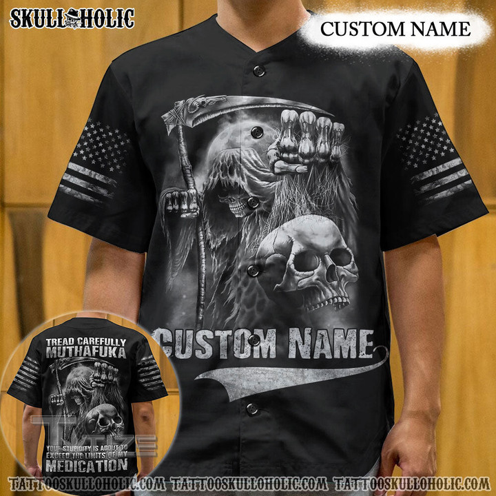 Personalized Tread Carefully Skull Baseball Jersey Baseball Shirt