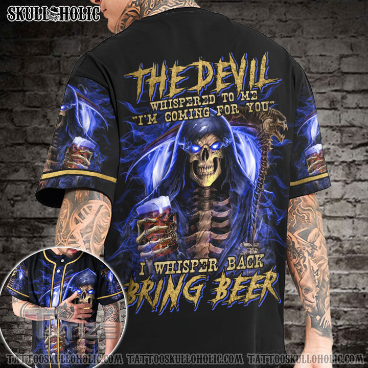 Bring Beer Grim Reaper Purple Gold Baseball Jersey Baseball Shirt