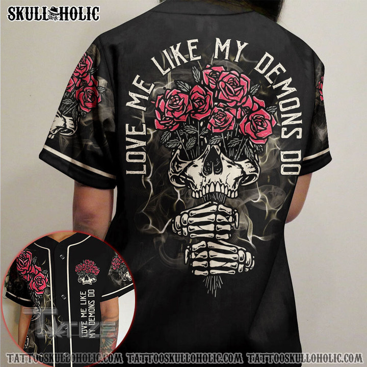 Love Me Skull Rose Baseball Jersey Baseball Shirt