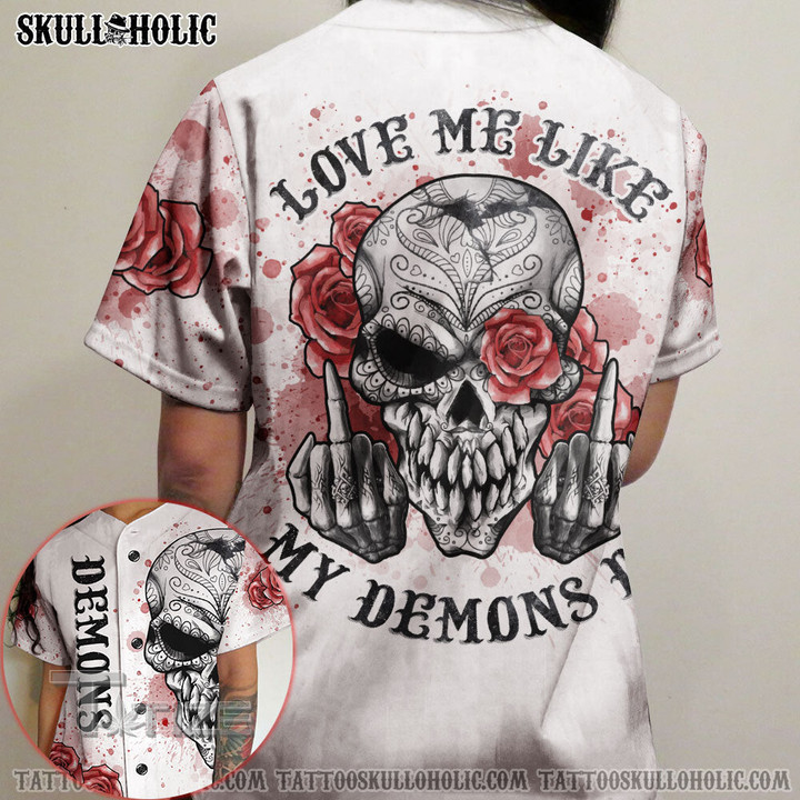Love Me Red Rose Skull Baseball Jersey Baseball Shirt