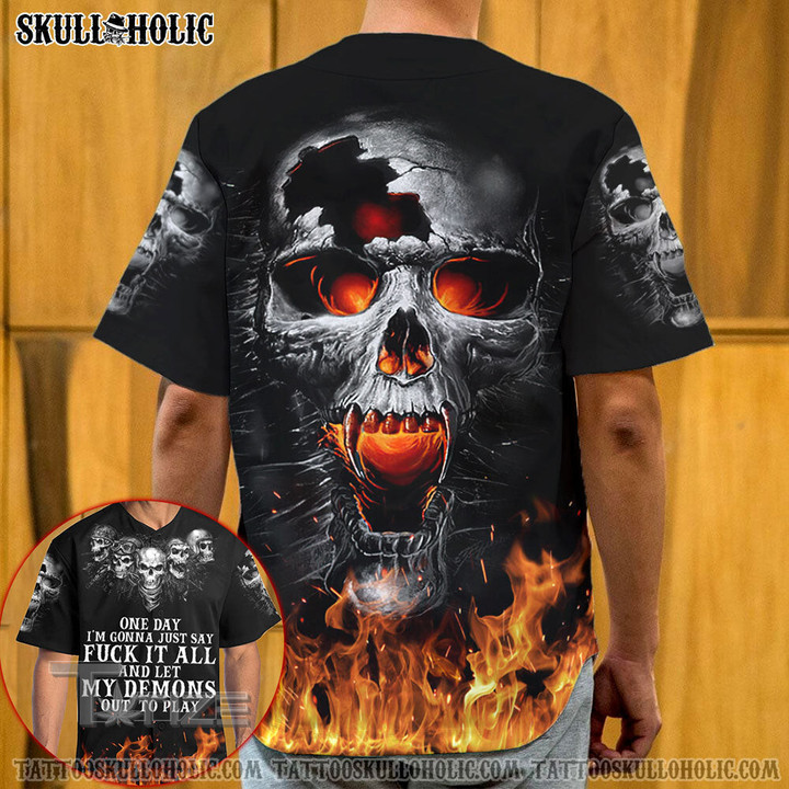 One Day Mad Fire Skull Baseball Jersey Baseball Shirt