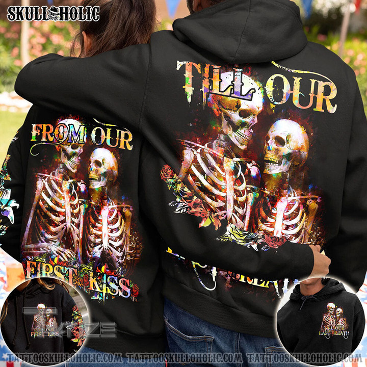 Matching Couple Shirt Skull Watercolor Couple 3D All Over Printed Shirt, Sweatshirt, Hoodie, Bomber Jacket Size S - 5XL
