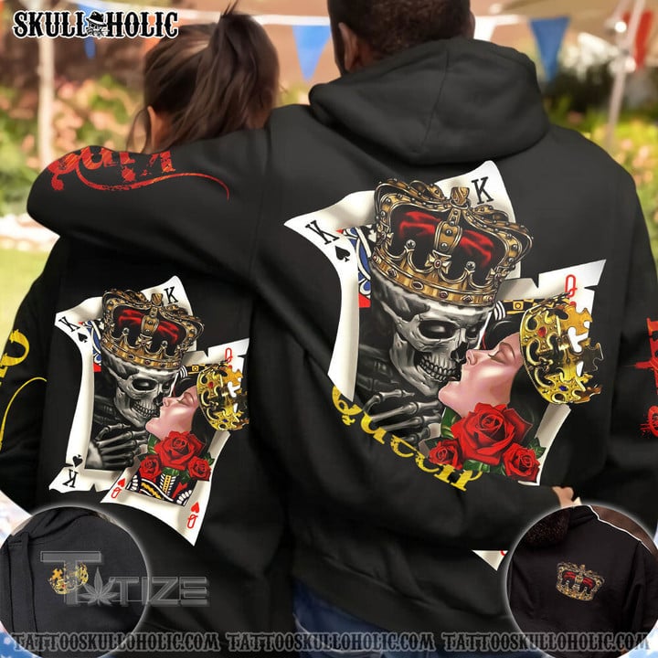 Matching Couple Shirt Skull Couple Kissing King Queen 3D All Over Printed Shirt, Sweatshirt, Hoodie, Bomber Jacket Size S - 5XL