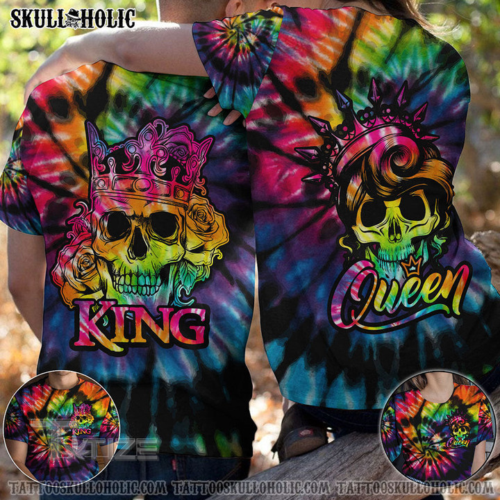 Matching Couple Shirt King Queen Full Tie Dye Couple 3D All Over Printed Shirt, Sweatshirt, Hoodie, Bomber Jacket Size S - 5XL