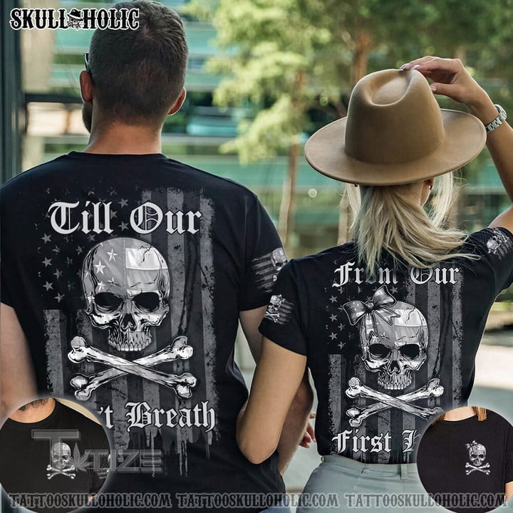 Matching Couple Shirt Skull Bones First Kiss Last Breath Couple 3D All Over Printed Shirt, Sweatshirt, Hoodie, Bomber Jacket Size S - 5XL