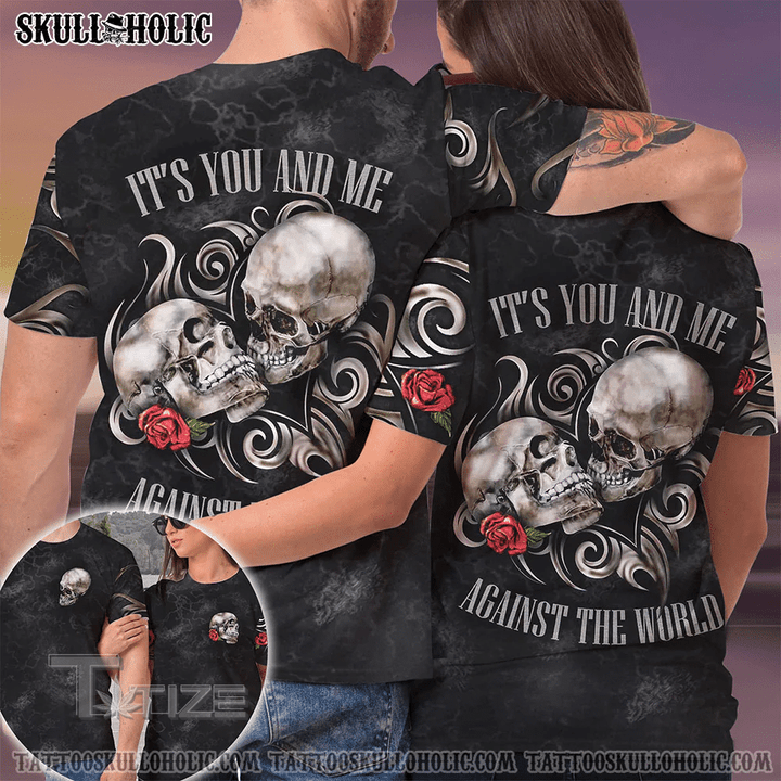 Matching Couple Shirt Against The World Couple Skull 3D All Over Printed Shirt, Sweatshirt, Hoodie, Bomber Jacket Size S - 5XL