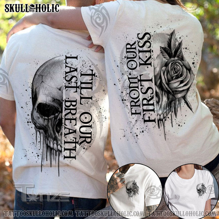 Matching Couple Shirt From Our First Kiss Melt Skull Couple 3D All Over Printed Shirt, Sweatshirt, Hoodie, Bomber Jacket Size S - 5XL