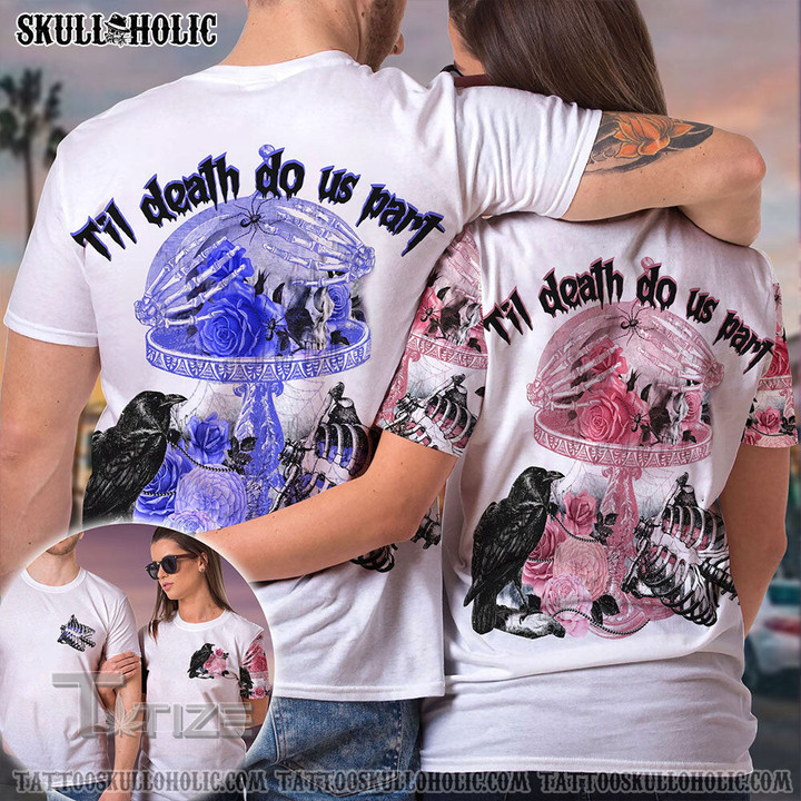 Matching Couple Shirt Skull Couple Roses Do Us Part 3D All Over Printed Shirt, Sweatshirt, Hoodie, Bomber Jacket Size S - 5XL