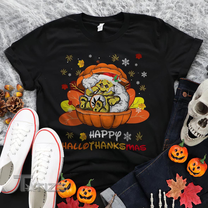 Weed bear happy hallothanksmas Graphic Unisex T Shirt, Sweatshirt, Hoodie Size S - 5XL