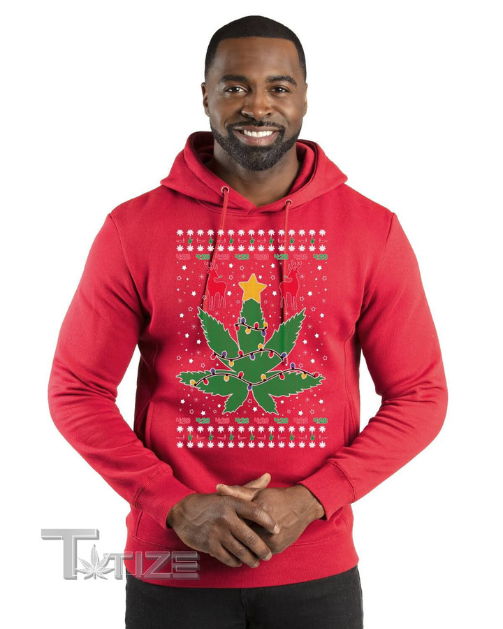 Weed Marijuana Lit Deer Pot Leaf Xmas Lights Christmas  Graphic Unisex T Shirt, Sweatshirt, Hoodie Size S - 5XL