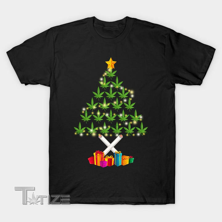 Cannabis Christmas Marijuana Weed Leaf Light Up Tree Graphic Unisex T Shirt, Sweatshirt, Hoodie Size S - 5XL