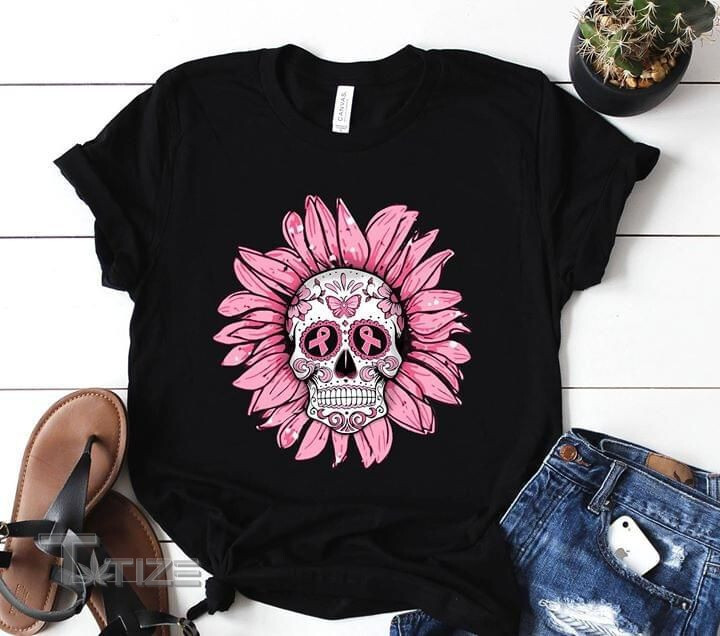 Breast Cancer Awareness Skull  Graphic Unisex T Shirt, Sweatshirt, Hoodie Size S - 5XL