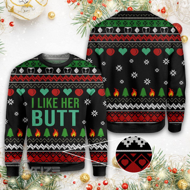 His Beard Her Butt Couples Christmas Ugly sweater